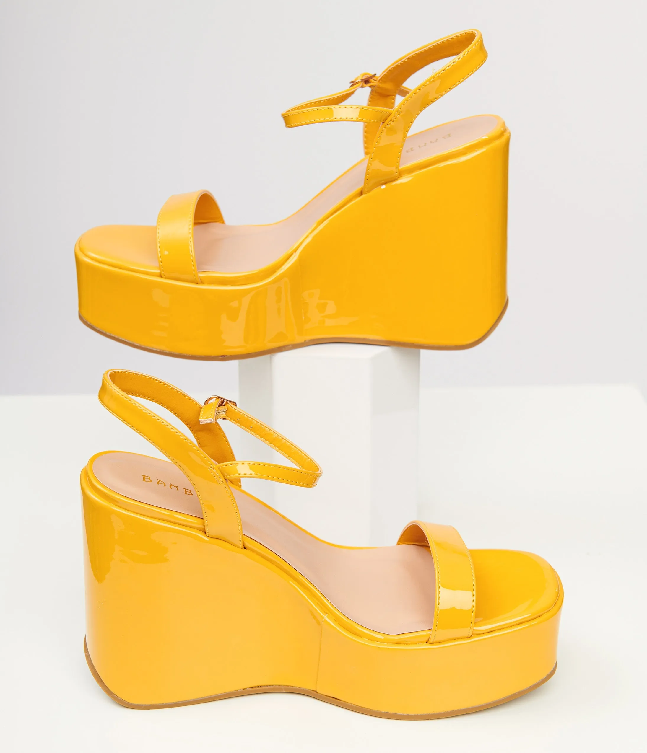 1990s Mustard Yellow Leatherette Platform Sandal Wedge