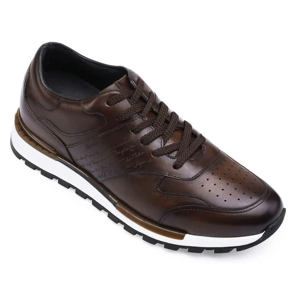 7CM/2.76 Inches CHAMARIPA - Elevator Shoes For Men - Height Increasing Shoes - Brown Calfskin Leather Casual Tall Men Shoes