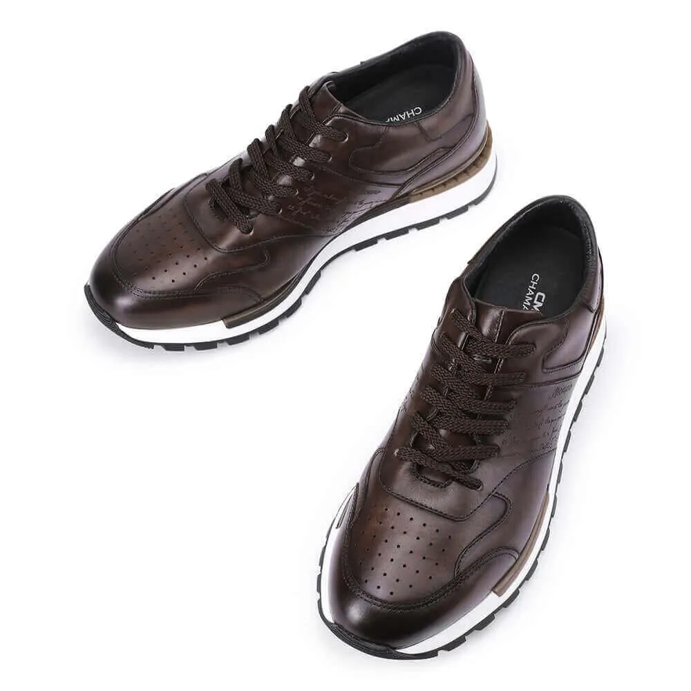 7CM/2.76 Inches CHAMARIPA - Elevator Shoes For Men - Height Increasing Shoes - Brown Calfskin Leather Casual Tall Men Shoes