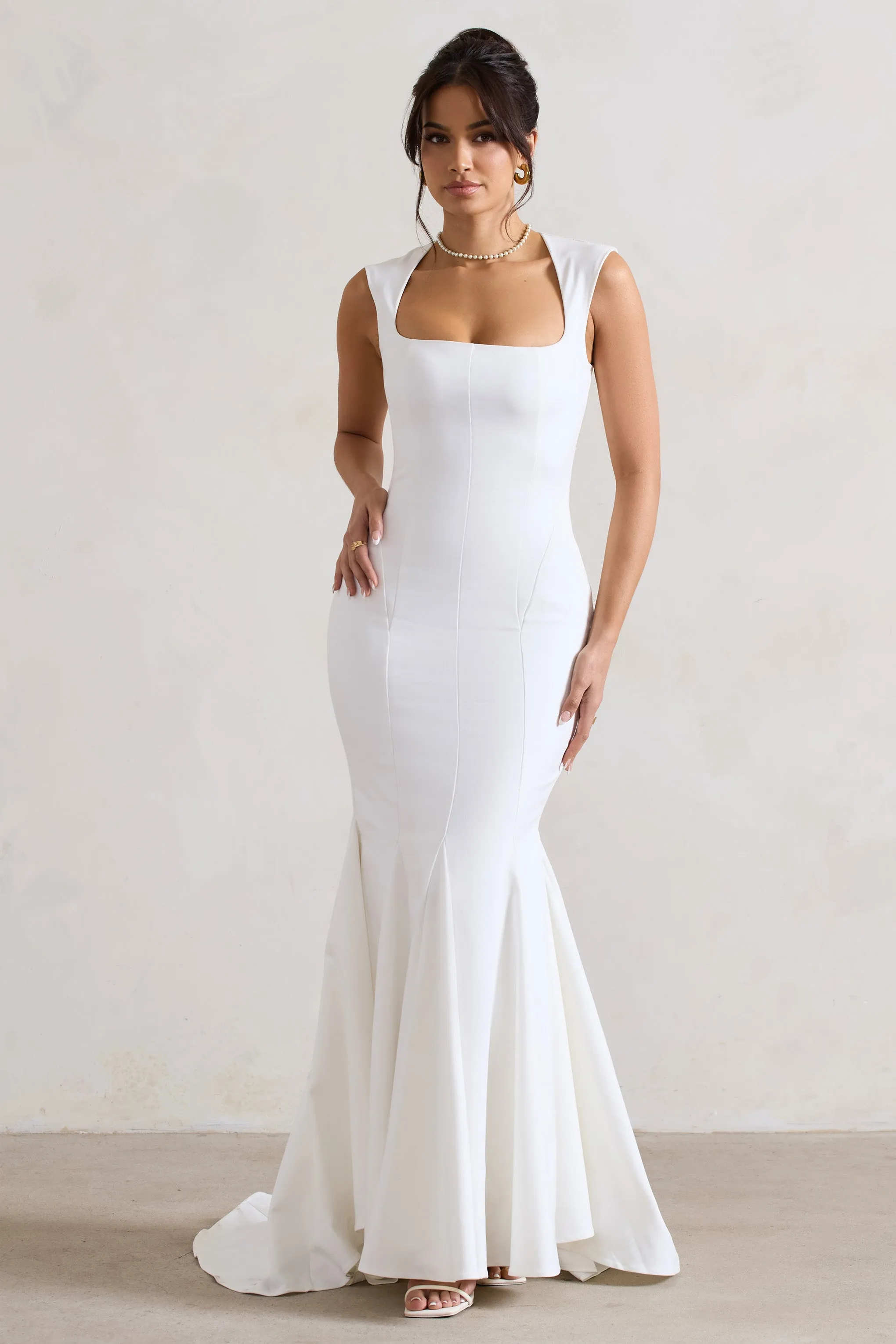 Adore You | Cream Square-Neck Structured Fishtail Maxi Dress