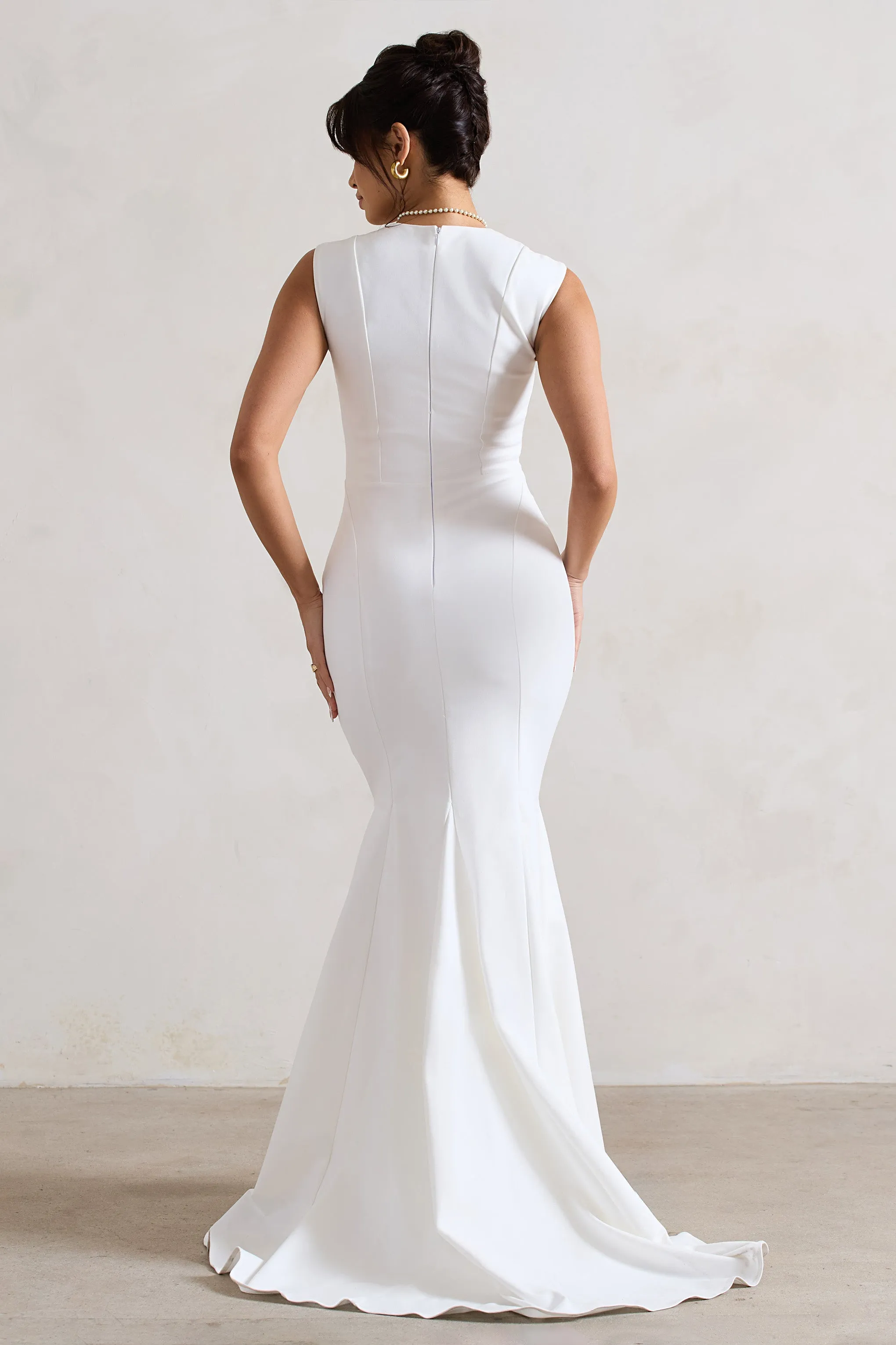 Adore You | Cream Square-Neck Structured Fishtail Maxi Dress