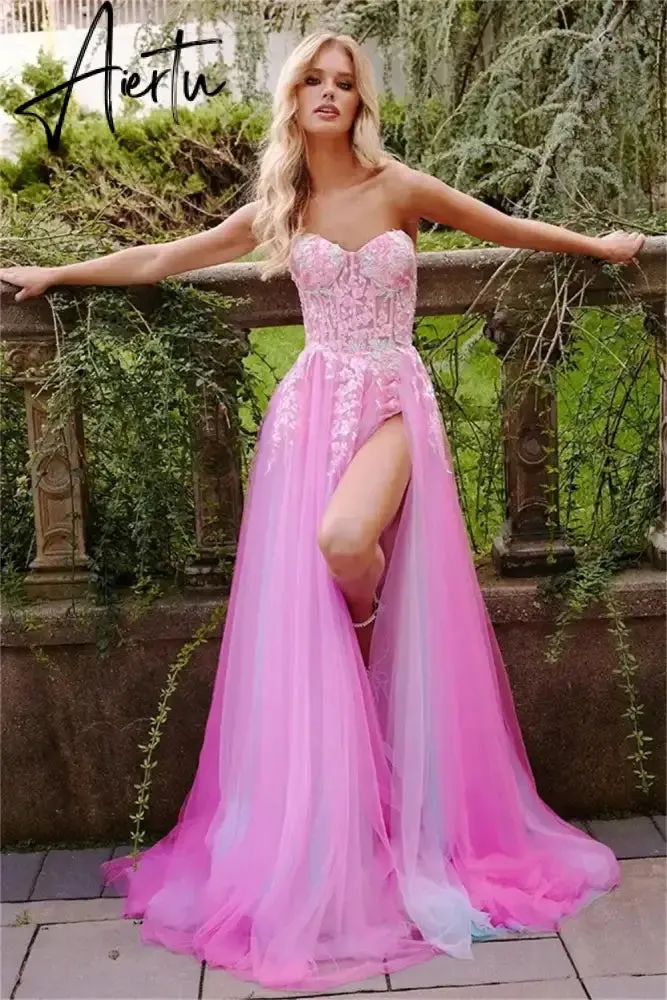 Aiertu  Hot Pink Prom Dresses Sexy Strapless Embroidered  Prom Dress Party Dresses 2024 Custom Dress