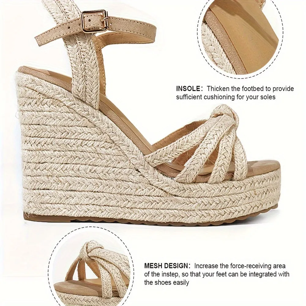 Amozae-Chic Open-Toe Espadrille Platform Wedge Sandals - High Heels with Secure Ankle Strap, Versatile Style for Every Occasion