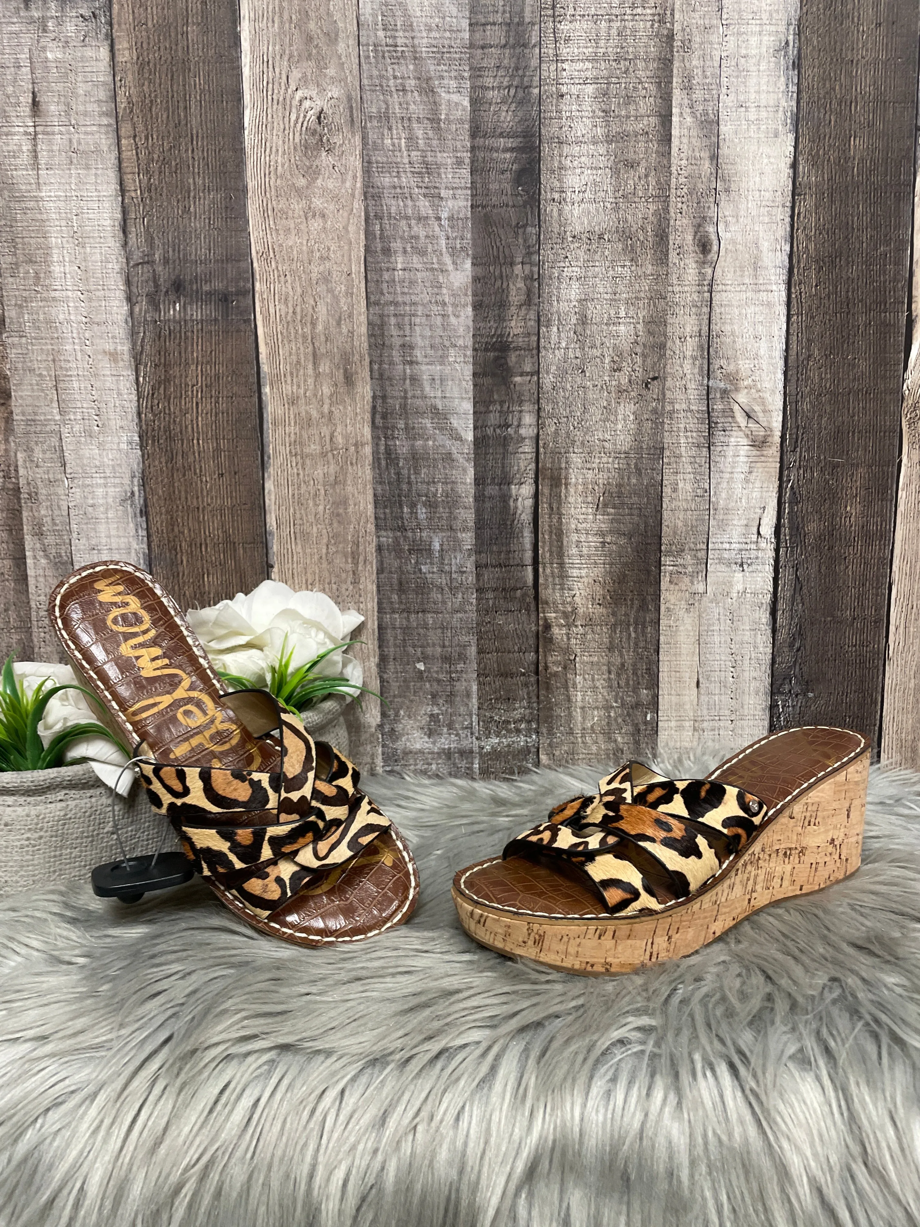 Animal Print Sandals Heels Wedge Sam Edelman, Size 9