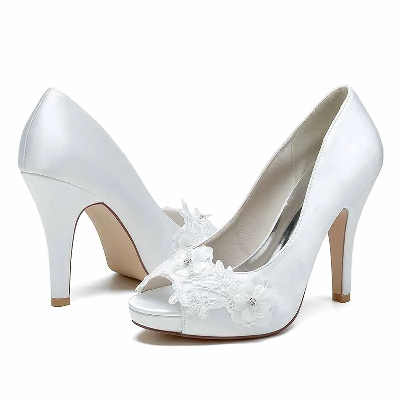 Appliqued Wedding Shoes Peep Toe Stiletto Trendy Bridal Heels