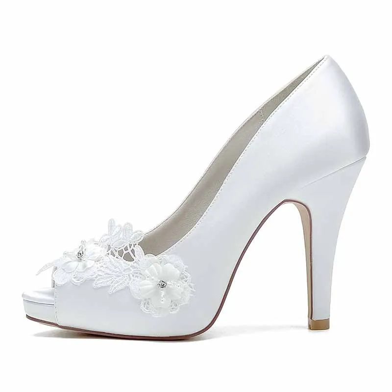 Appliqued Wedding Shoes Peep Toe Stiletto Trendy Bridal Heels