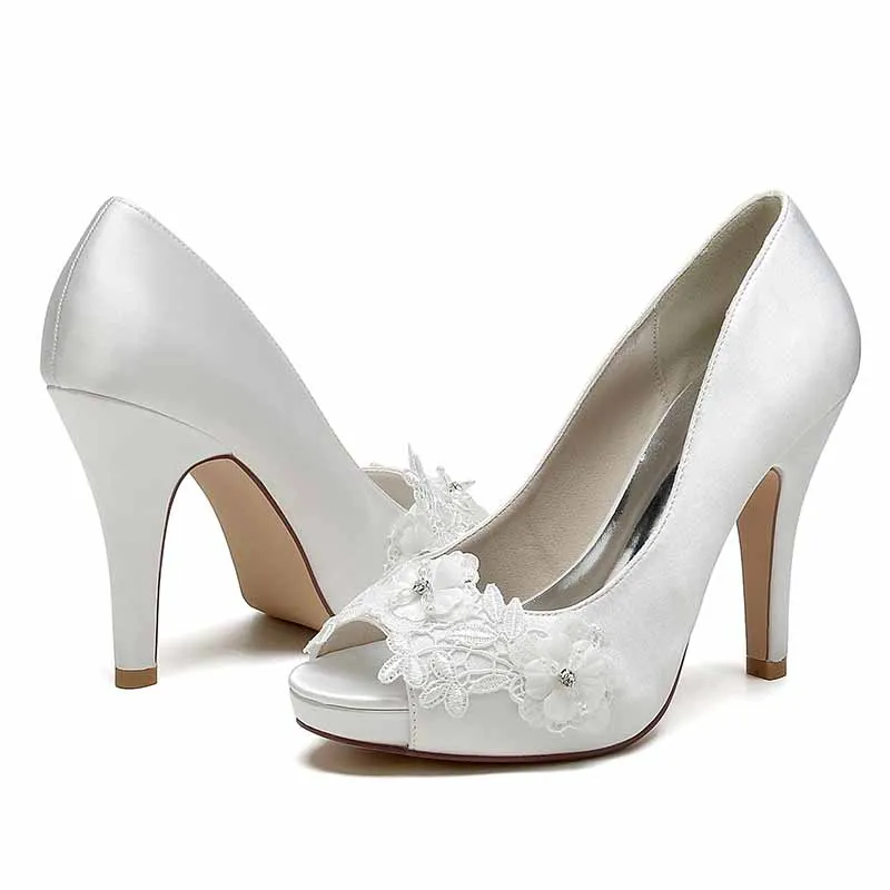 Appliqued Wedding Shoes Peep Toe Stiletto Trendy Bridal Heels