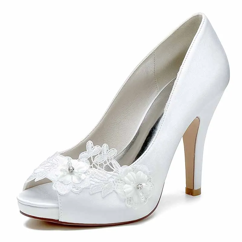 Appliqued Wedding Shoes Peep Toe Stiletto Trendy Bridal Heels