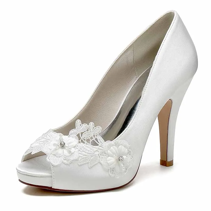 Appliqued Wedding Shoes Peep Toe Stiletto Trendy Bridal Heels