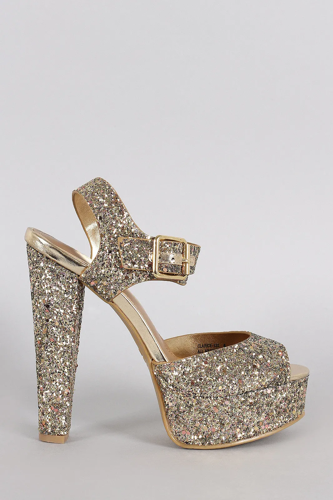 Bamboo Glitter Peep Toe Ankle Strap Platform Heel