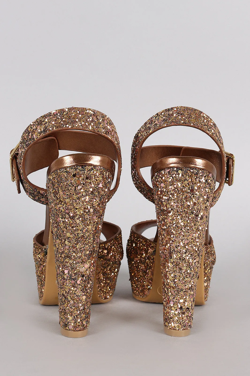 Bamboo Glitter Peep Toe Ankle Strap Platform Heel