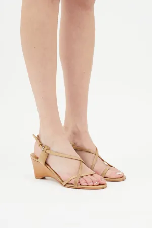 Beige Leather Strappy Sandal Wedge