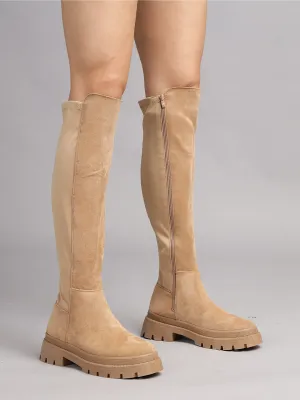 Beige Suede High-End-Fashion Stylish Knee Boots (TC-RS3668-BEIG)