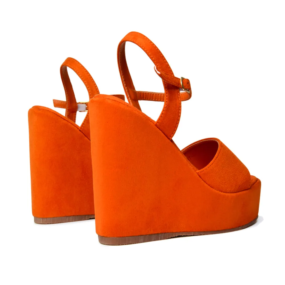 Belinda Wedge High Heel Strappy Platform Heeled Sandals in Orange