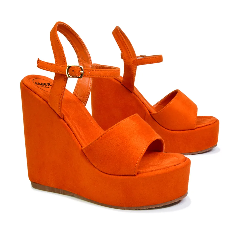 Belinda Wedge High Heel Strappy Platform Heeled Sandals in Orange