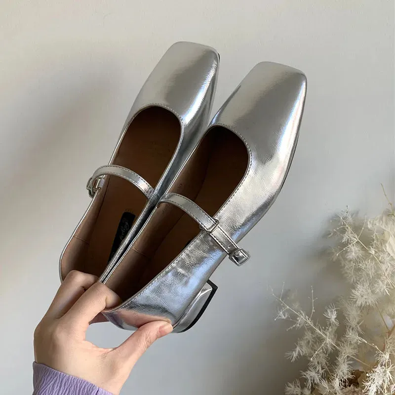 binfenxie  -  2024 Summer Sliver New Brand Women Flats Fashion Square Toe Shallow Mary Jane Shoes Soft Casual Ballet Shoes Slingback Shoes