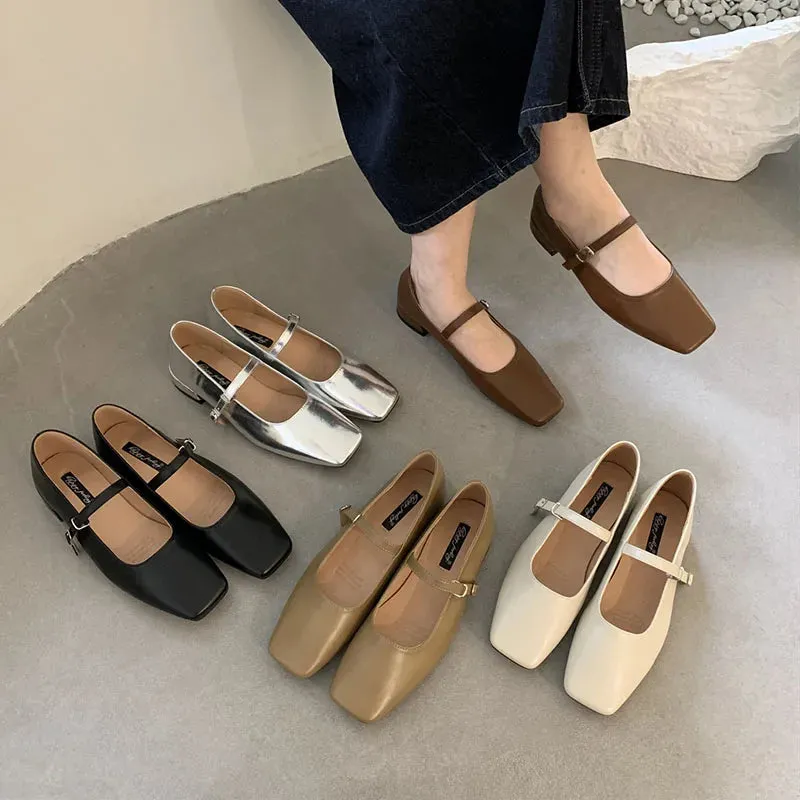 binfenxie  -  2024 Summer Sliver New Brand Women Flats Fashion Square Toe Shallow Mary Jane Shoes Soft Casual Ballet Shoes Slingback Shoes