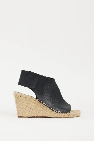 Black & Beige Leather Espadrille Wedge