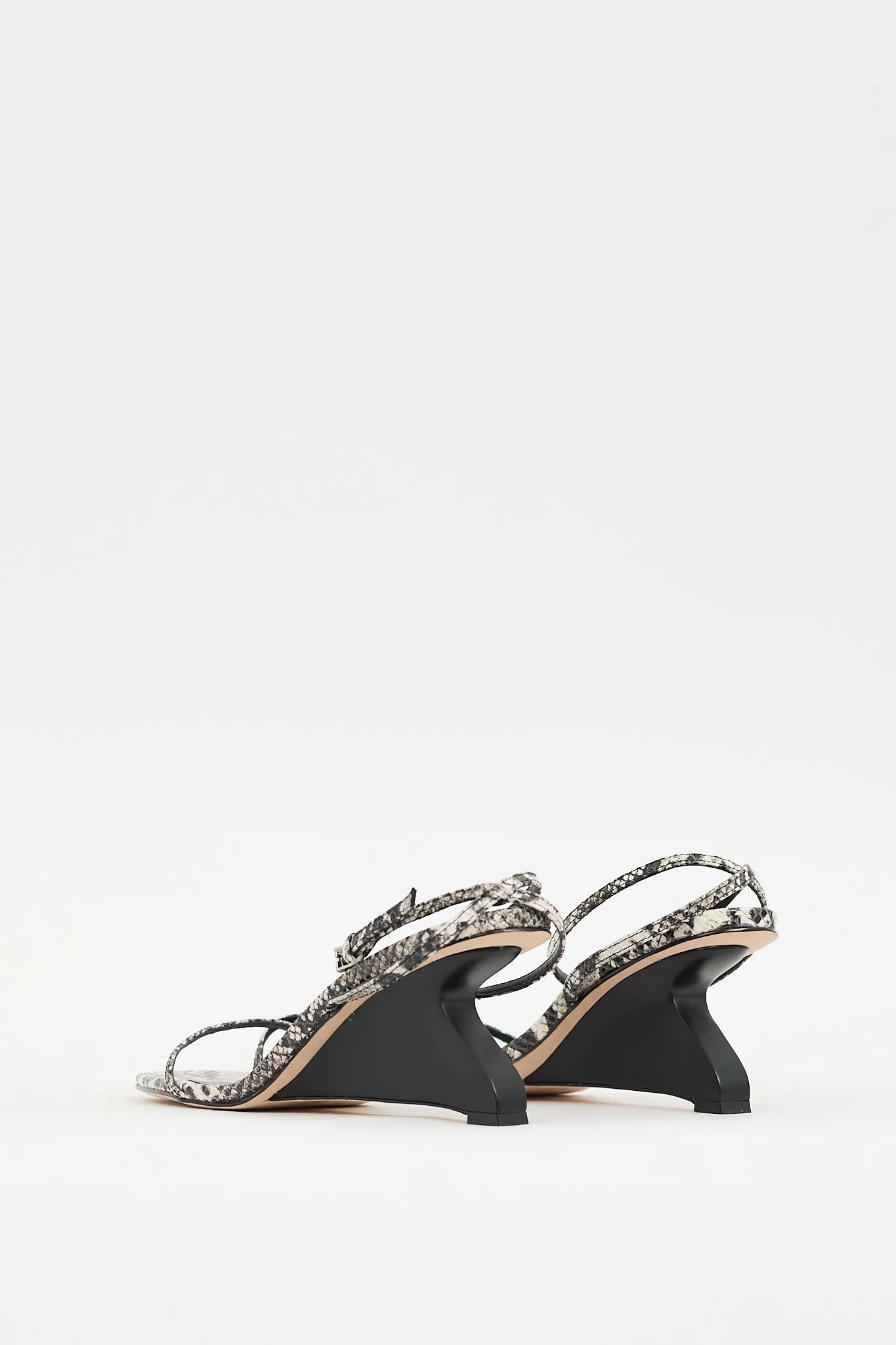 Black & White Textured Leather Emilia Wedge Heel