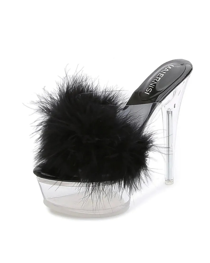 BLACK FUR CLEAR HEELS