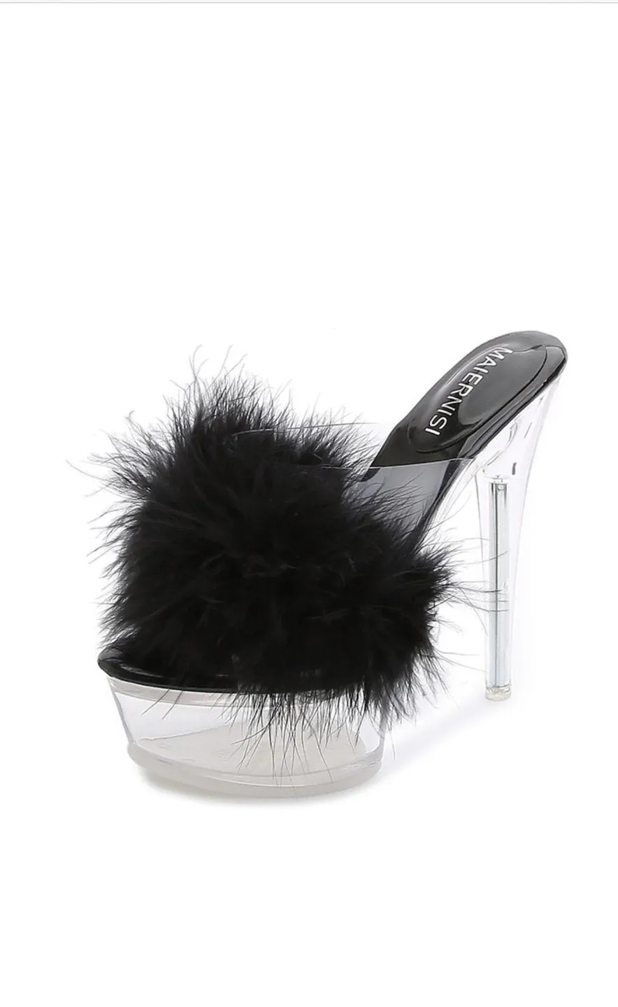 BLACK FUR CLEAR HEELS