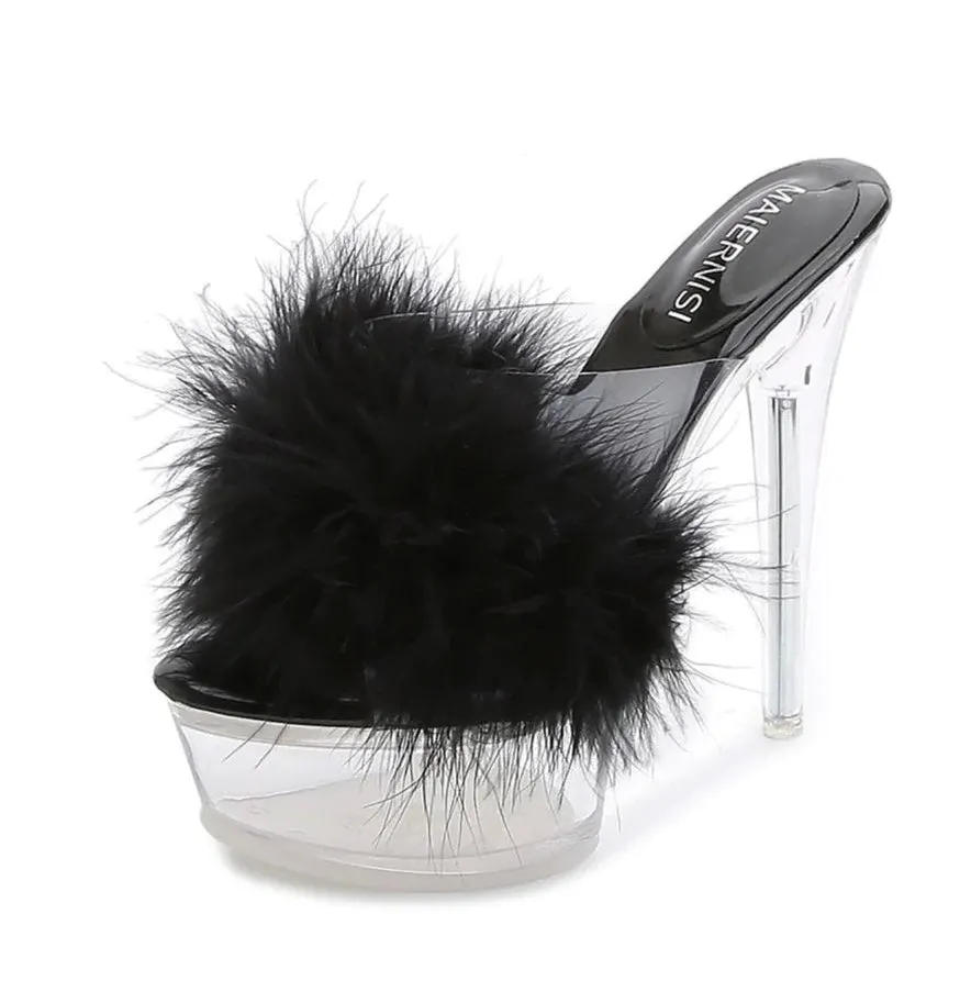 BLACK FUR CLEAR HEELS