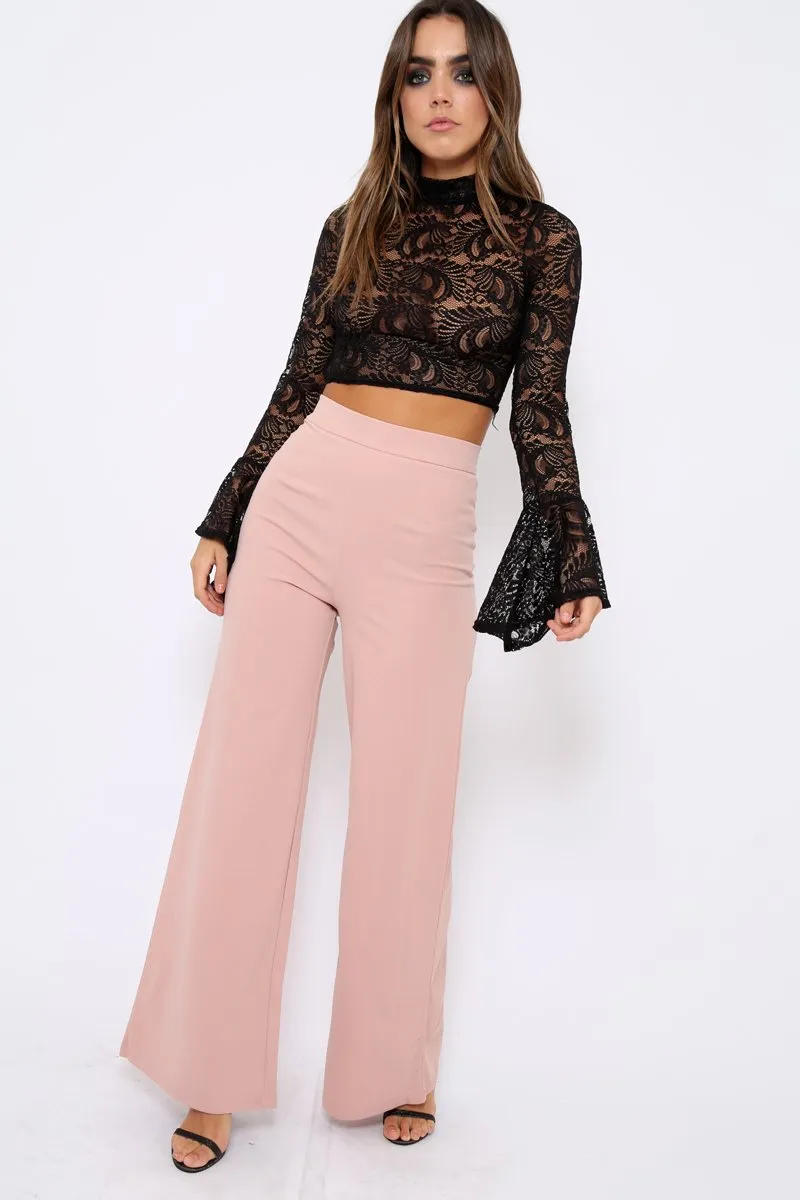 Black Lace High Neck Crop Top with Key Hole Back - Ellah