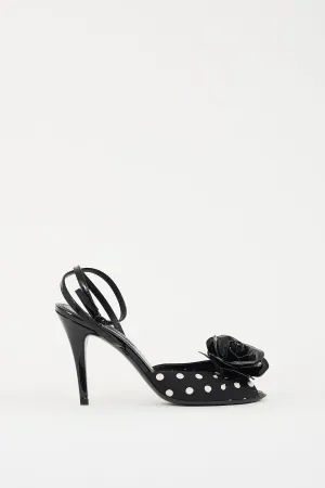 Black Patent Leather & White Polka Dotted Rose Heel