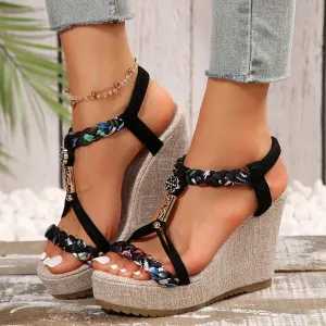 Braided Strap Wedge Sandals