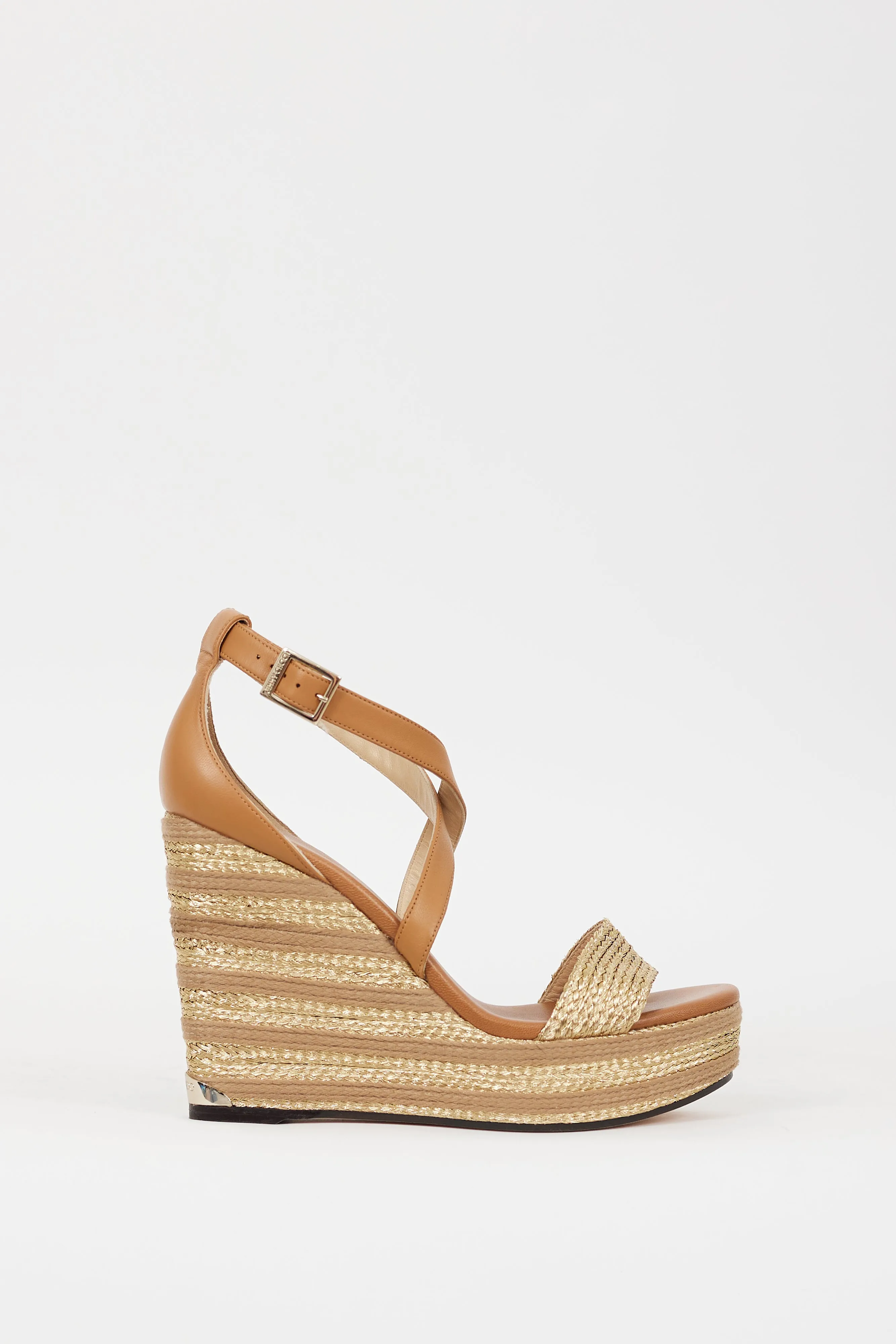 Brown & Gold Leather Braided Portia 120 Wedge