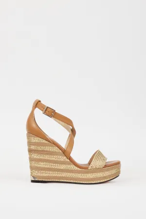 Brown & Gold Leather Braided Portia 120 Wedge