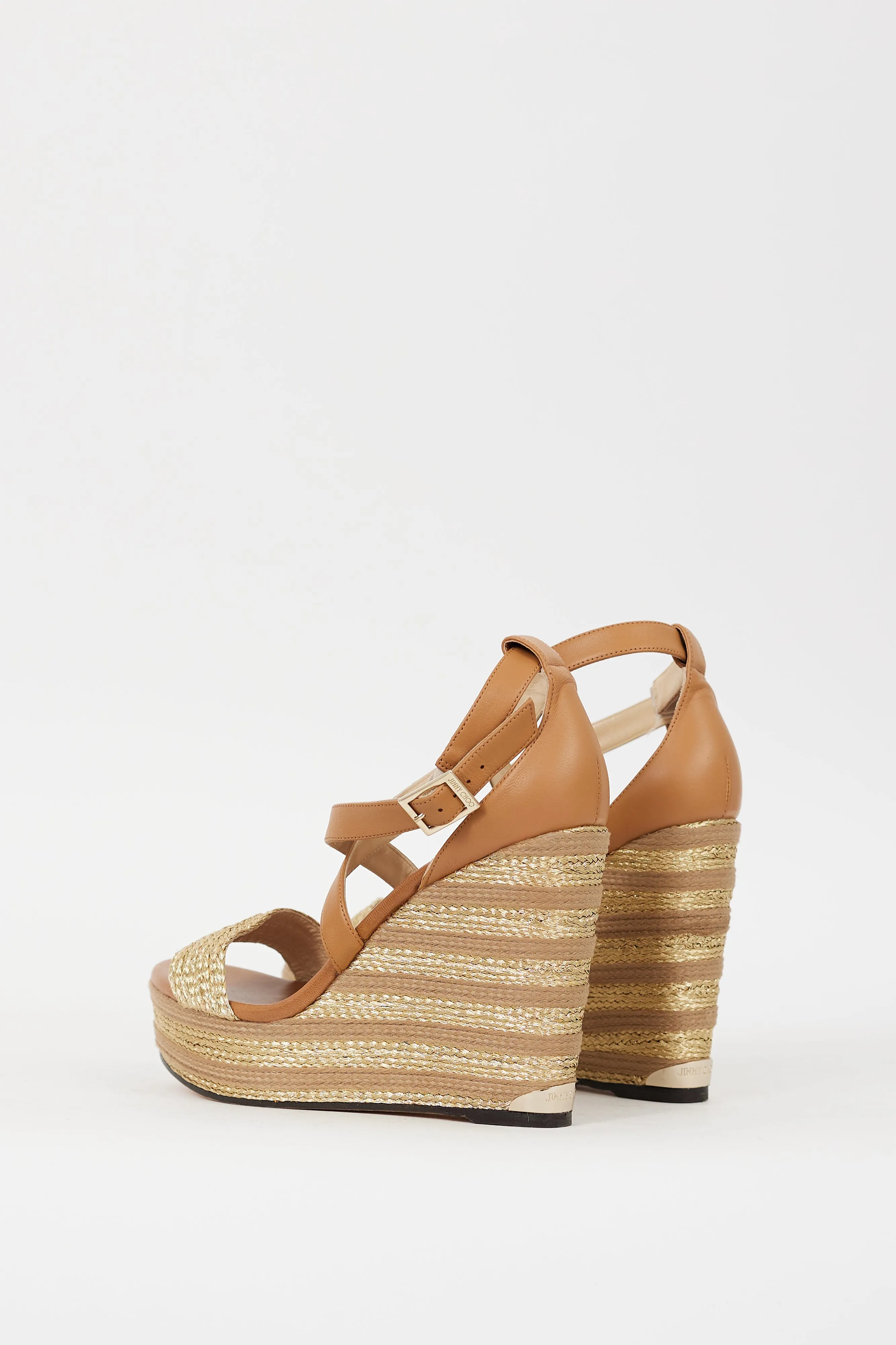 Brown & Gold Leather Braided Portia 120 Wedge