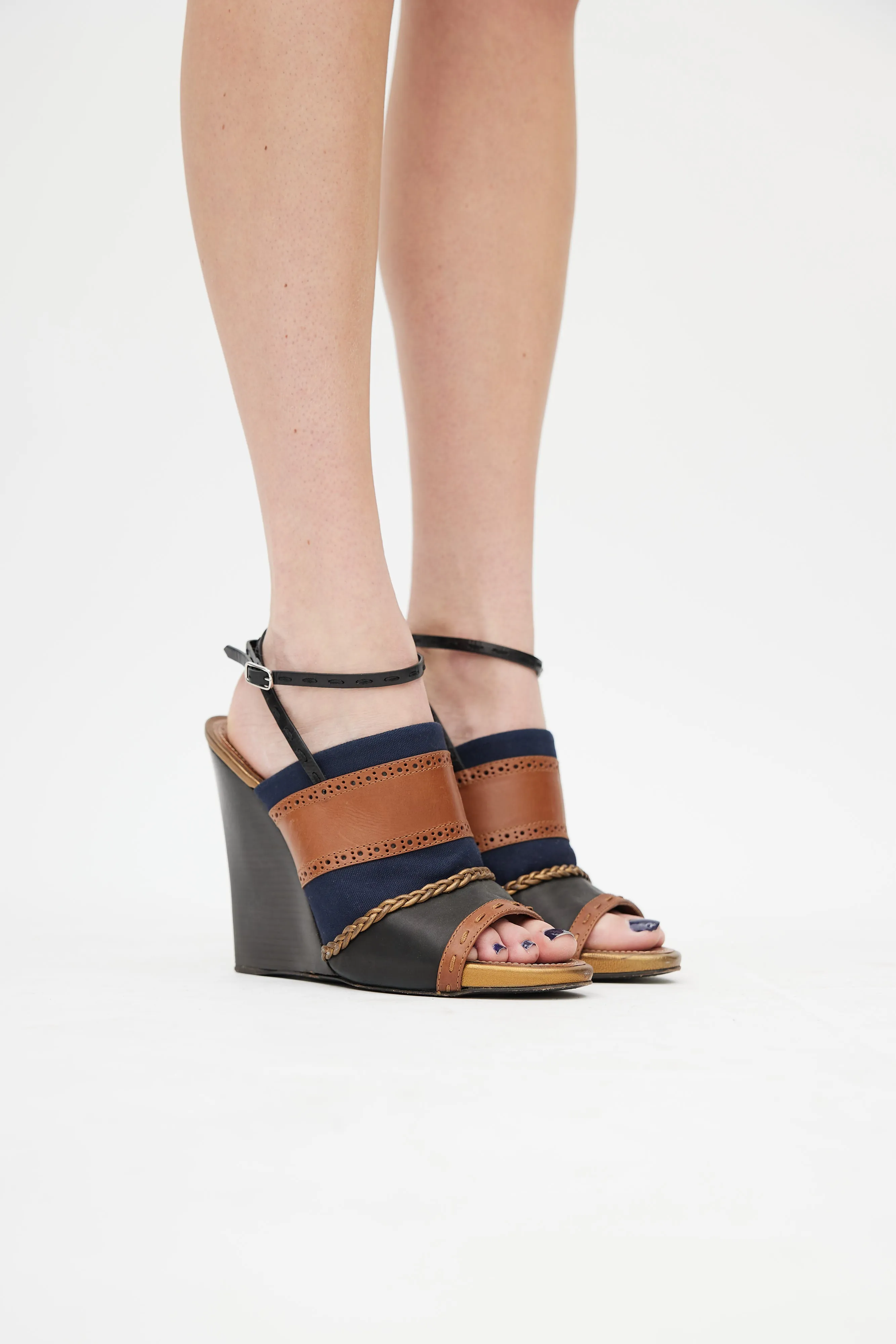 Brown & Multicolour Wedge Heel