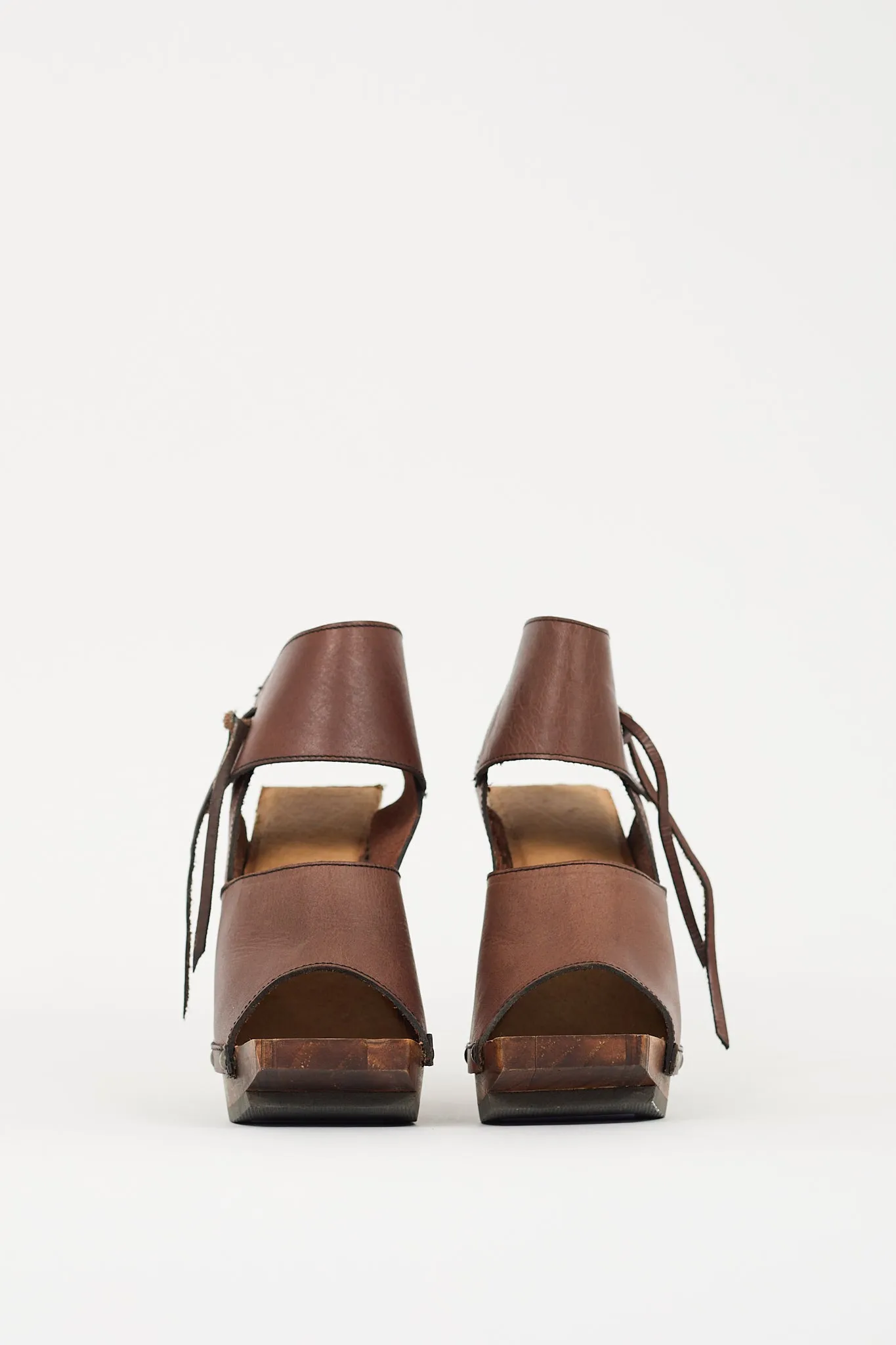 Brown Leather & Wood Rahab Platform Heel