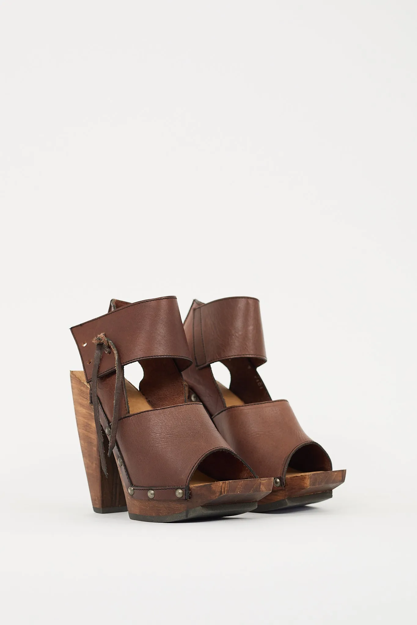 Brown Leather & Wood Rahab Platform Heel