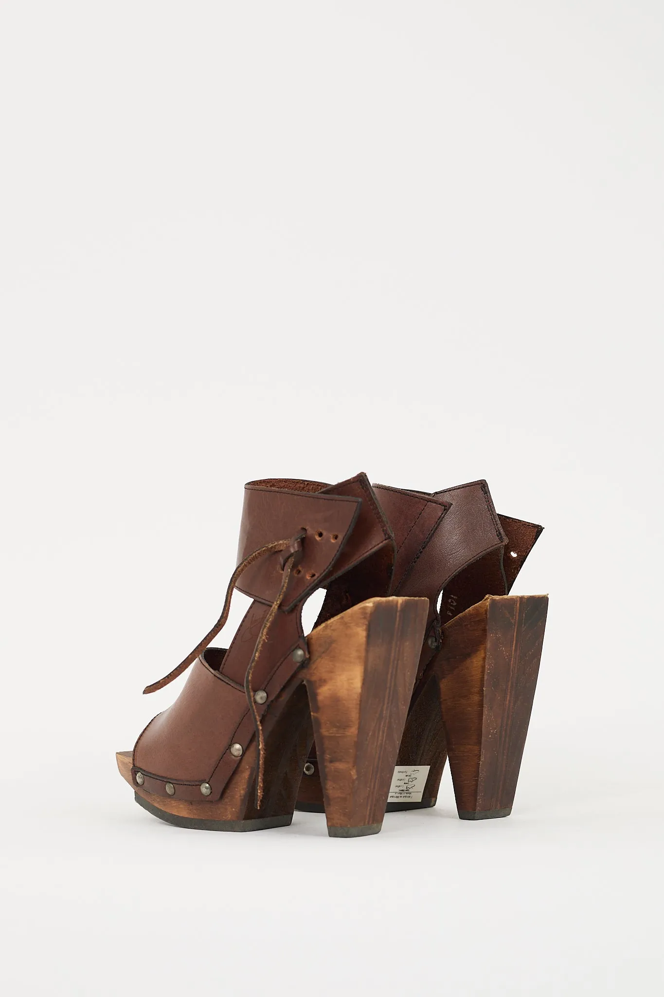 Brown Leather & Wood Rahab Platform Heel