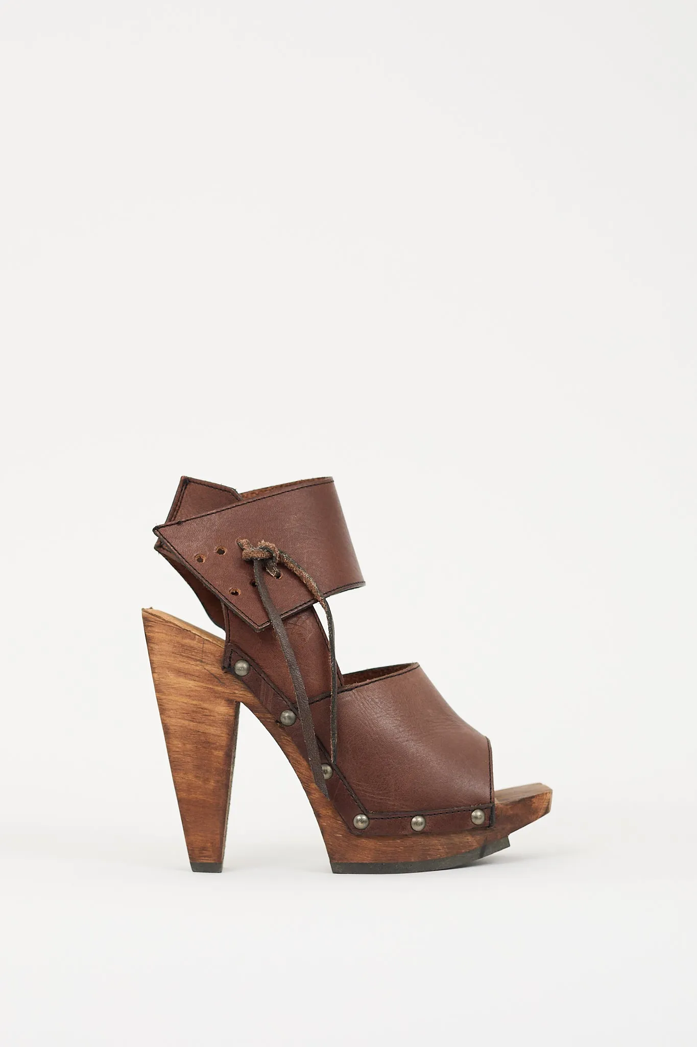 Brown Leather & Wood Rahab Platform Heel