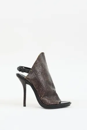 Brown Textured Leather Glove Slingback Heel