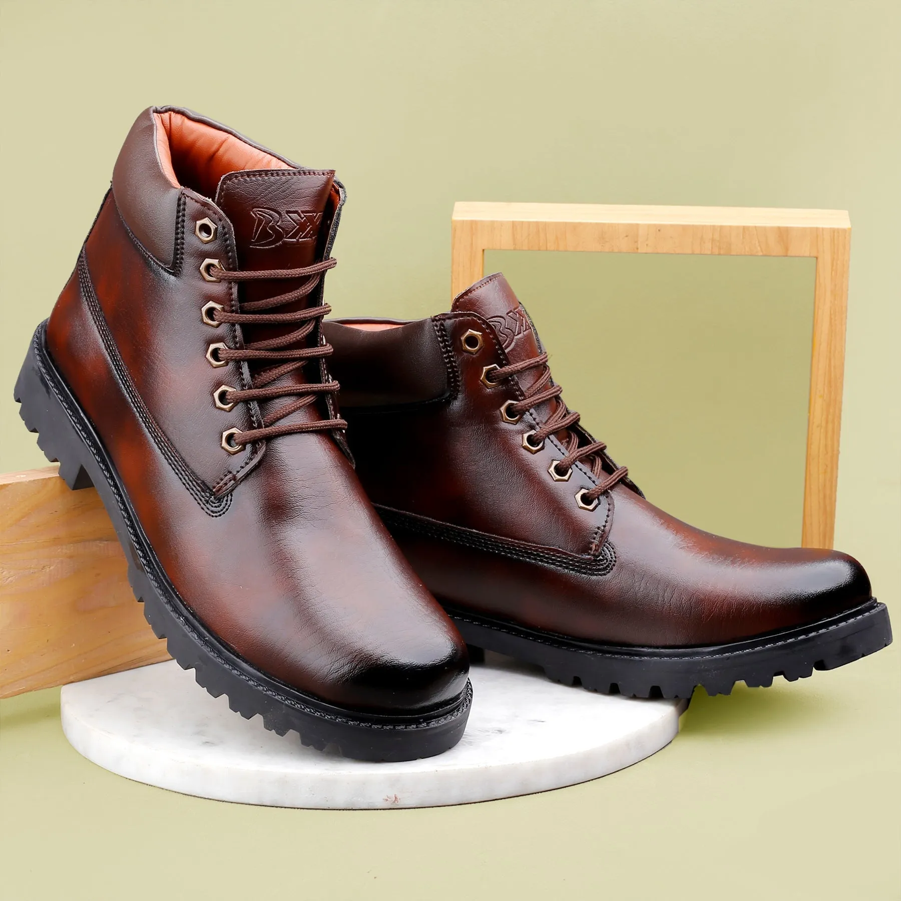 Bxxy's Faux Leather Chelsea Ankle Lace-up Boots for Men