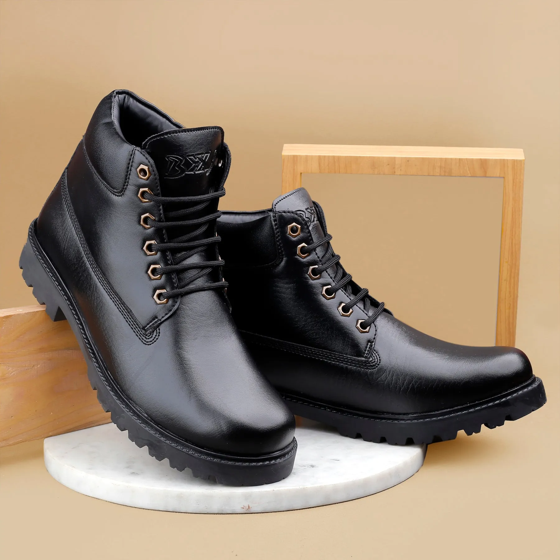 Bxxy's Faux Leather Chelsea Ankle Lace-up Boots for Men