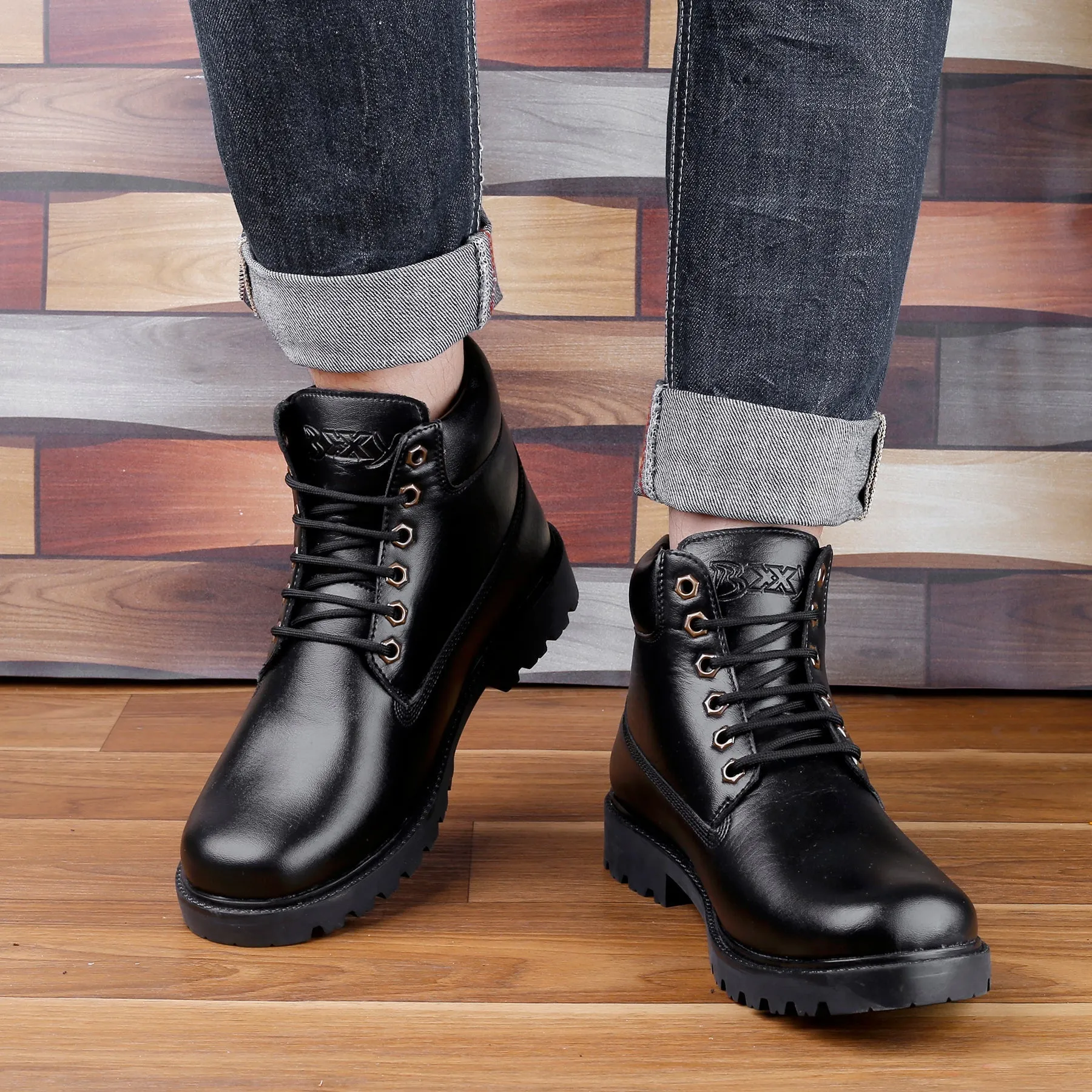 Bxxy's Faux Leather Chelsea Ankle Lace-up Boots for Men