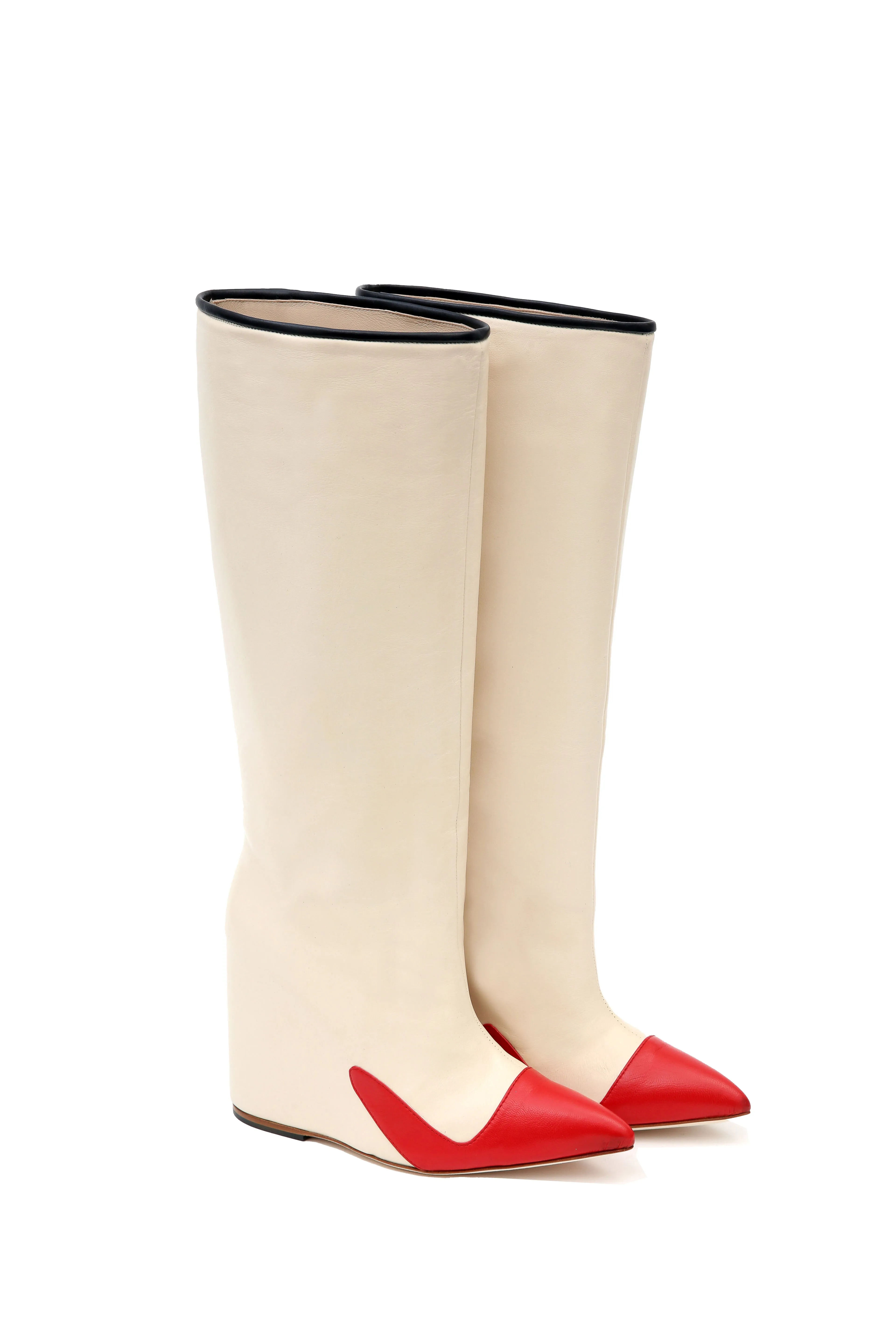 Candy Buttercup Cream and Ruby Red Calfskin Pull-on Boots