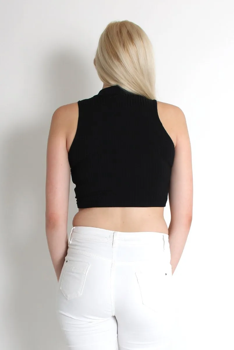 Carmen Black High Neck Crop Top