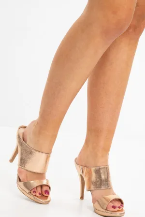 Champagne Faux Snake Two Part Mule Heels - Bronwen