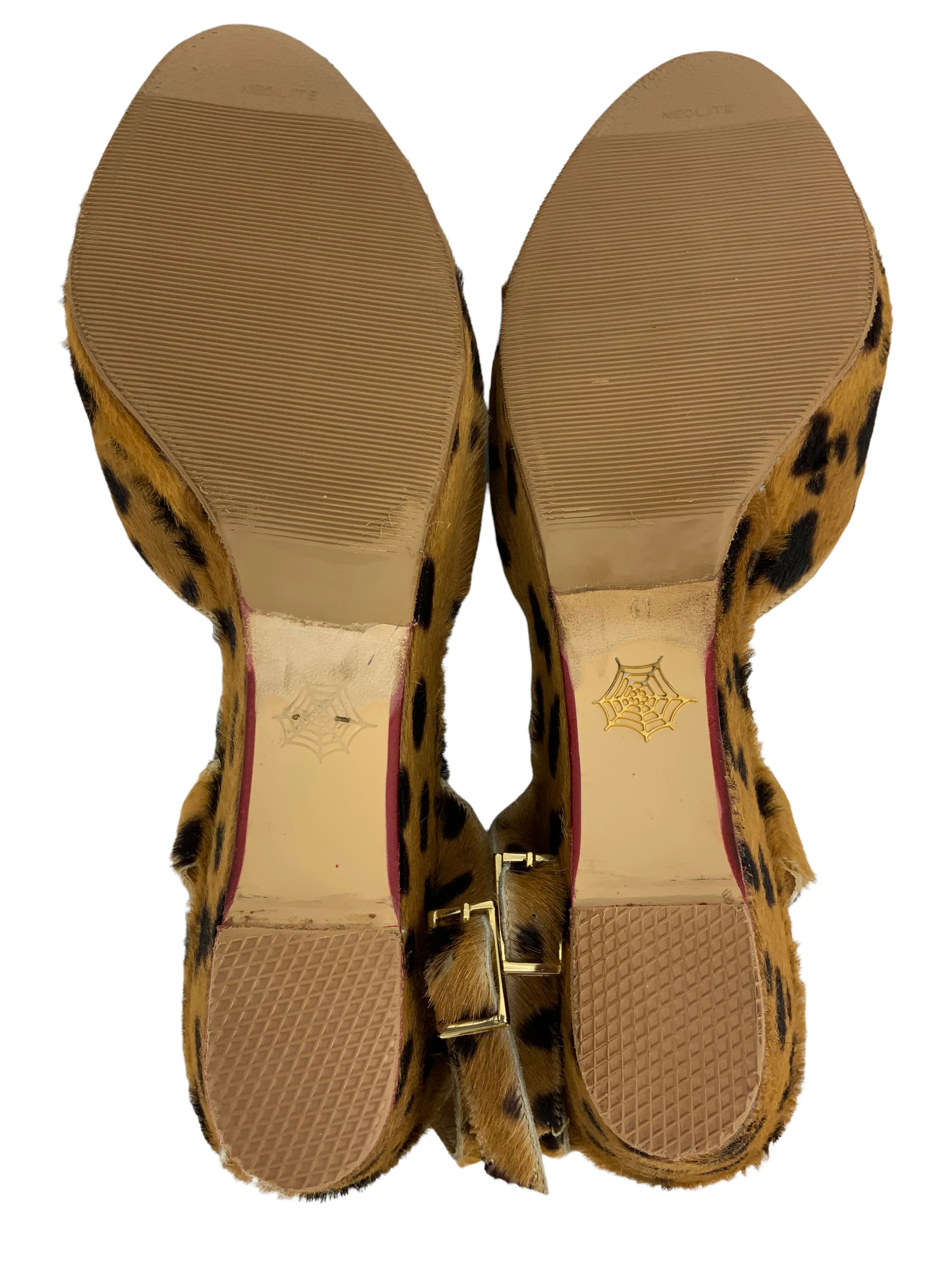 Charlotte Olympia Leopard Print Calf Hair Slingback Wedges Size 11