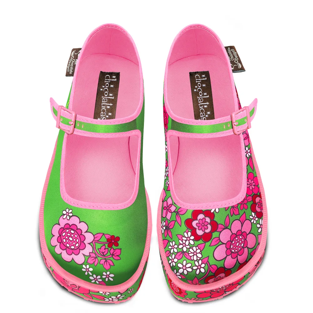 Chocolaticas® Pink Flowers Women's Mary Jane Platform