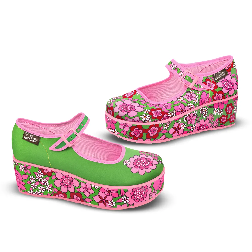 Chocolaticas® Pink Flowers Women's Mary Jane Platform