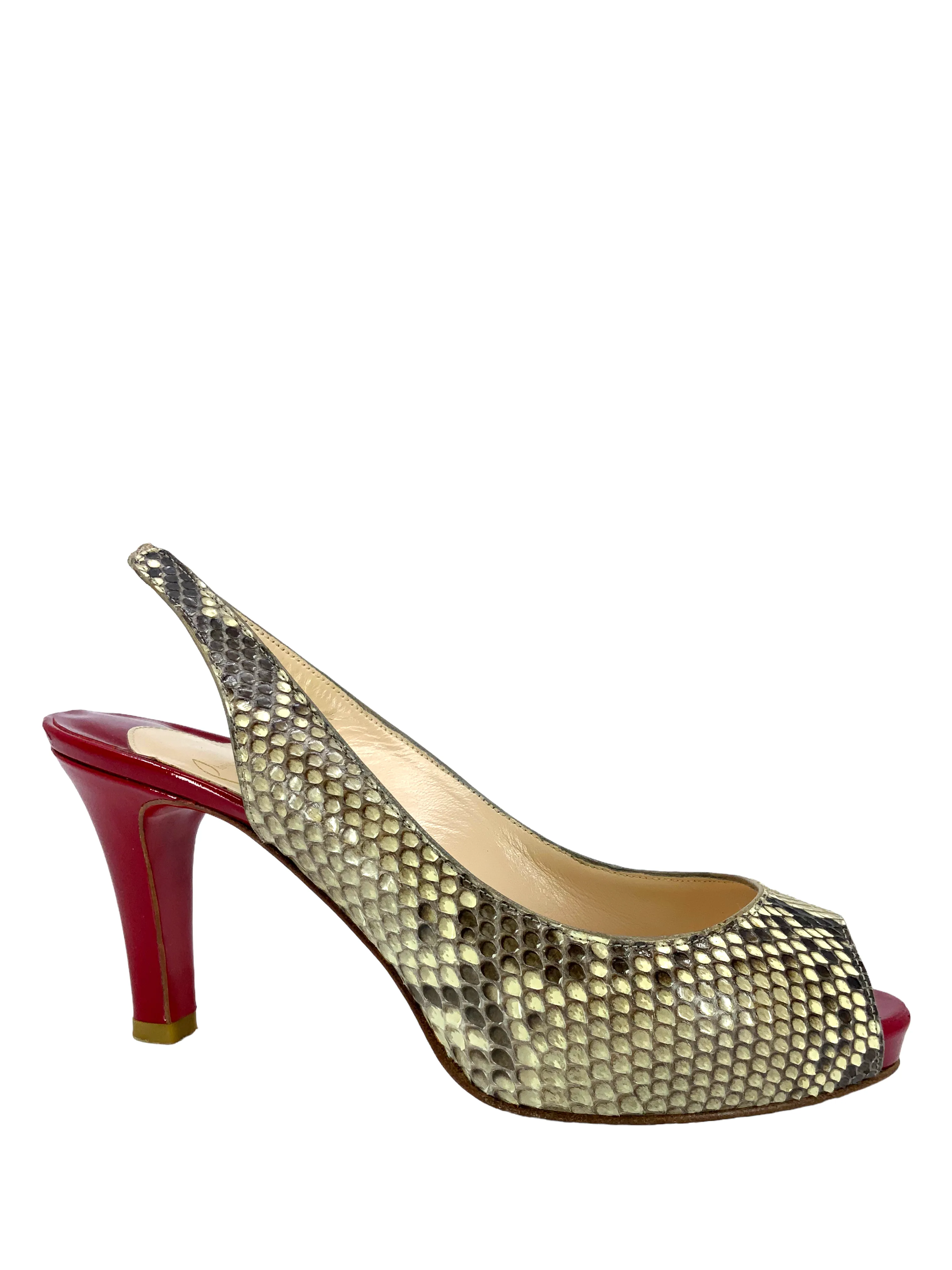 Christian Louboutin Snakeskin Peep Toe Slingbacks Size 7