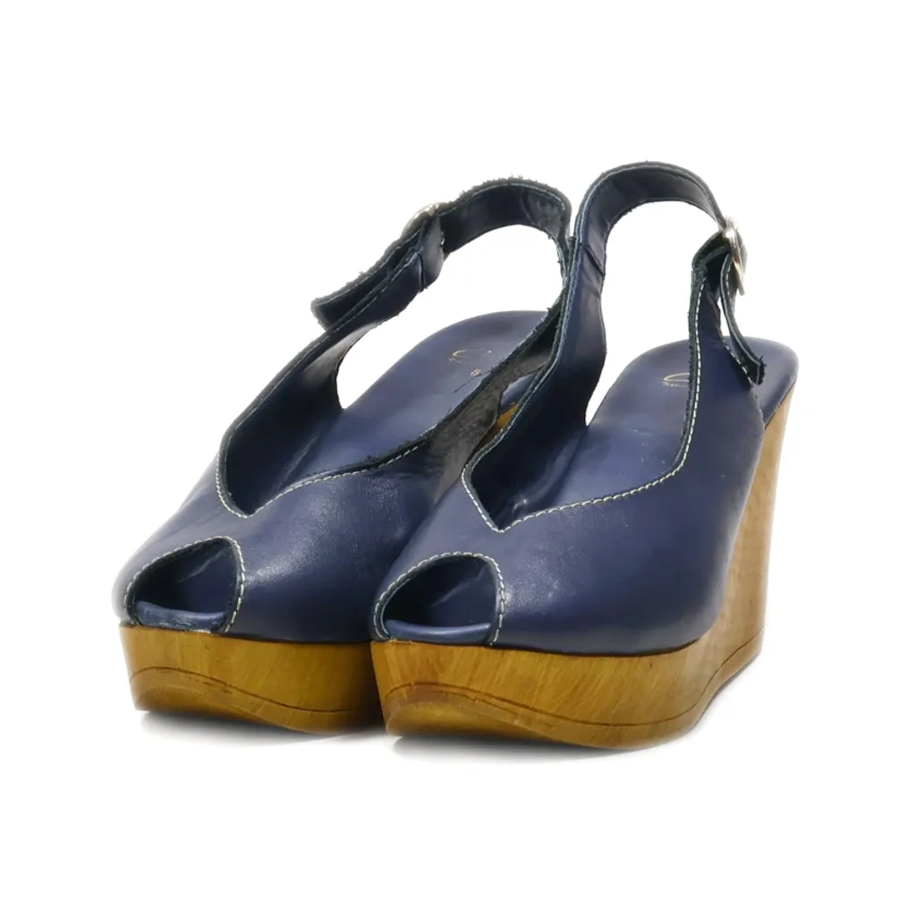 Clarks Peep Toe Leather Blue Colour For Women