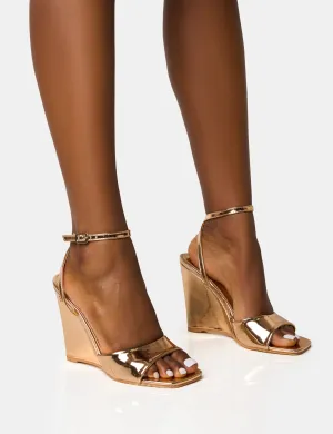 Connection Rose Gold Strappy Peep Toe Wedges